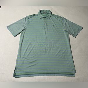 Peter Millar Summer‎ Comfort Mens XL Striped Green Blue Polo Shirt Logo